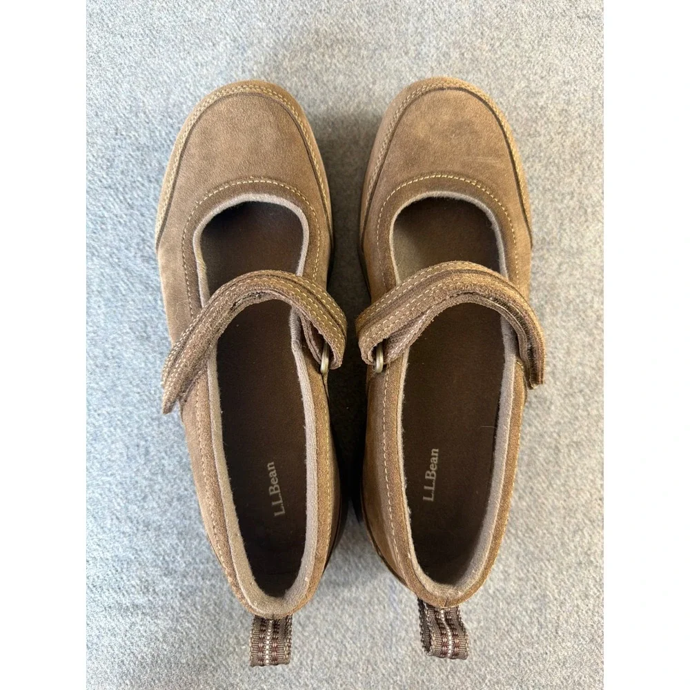 L.L.Bean Mary Jane Shoes Women 8 Brown Suede Hook Loop Comfort 278614